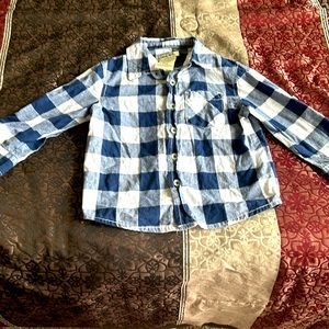 Toddler Boy Blue and White plaid Dress Shirt